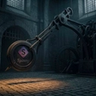 A dark, minimalist scene showing a glowing, arched doorway with a shadowy figure standing inside, partially reflected on a glossy floor, creating a mysterious and atmospheric mood.