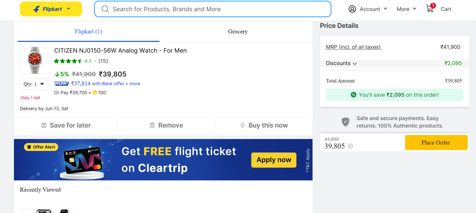 Delivery date estimate displayed within a shopping cart