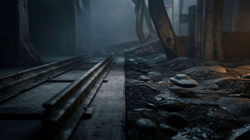 A dark, minimalist scene showing a glowing, arched doorway with a shadowy figure standing inside, partially reflected on a glossy floor, creating a mysterious and atmospheric mood.