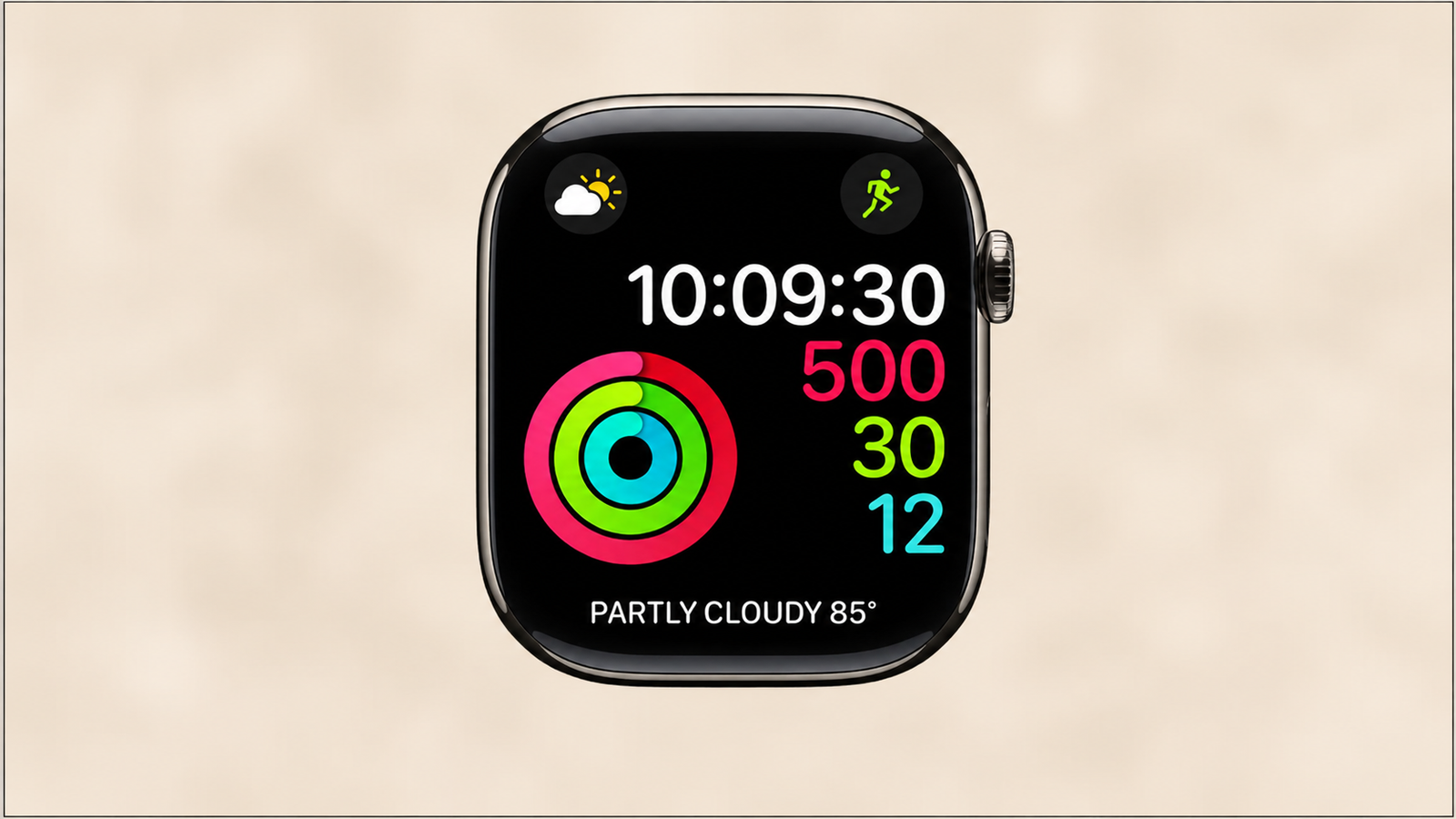 Smartwatch complication displaying real-time health information alongside a glanceable notification.