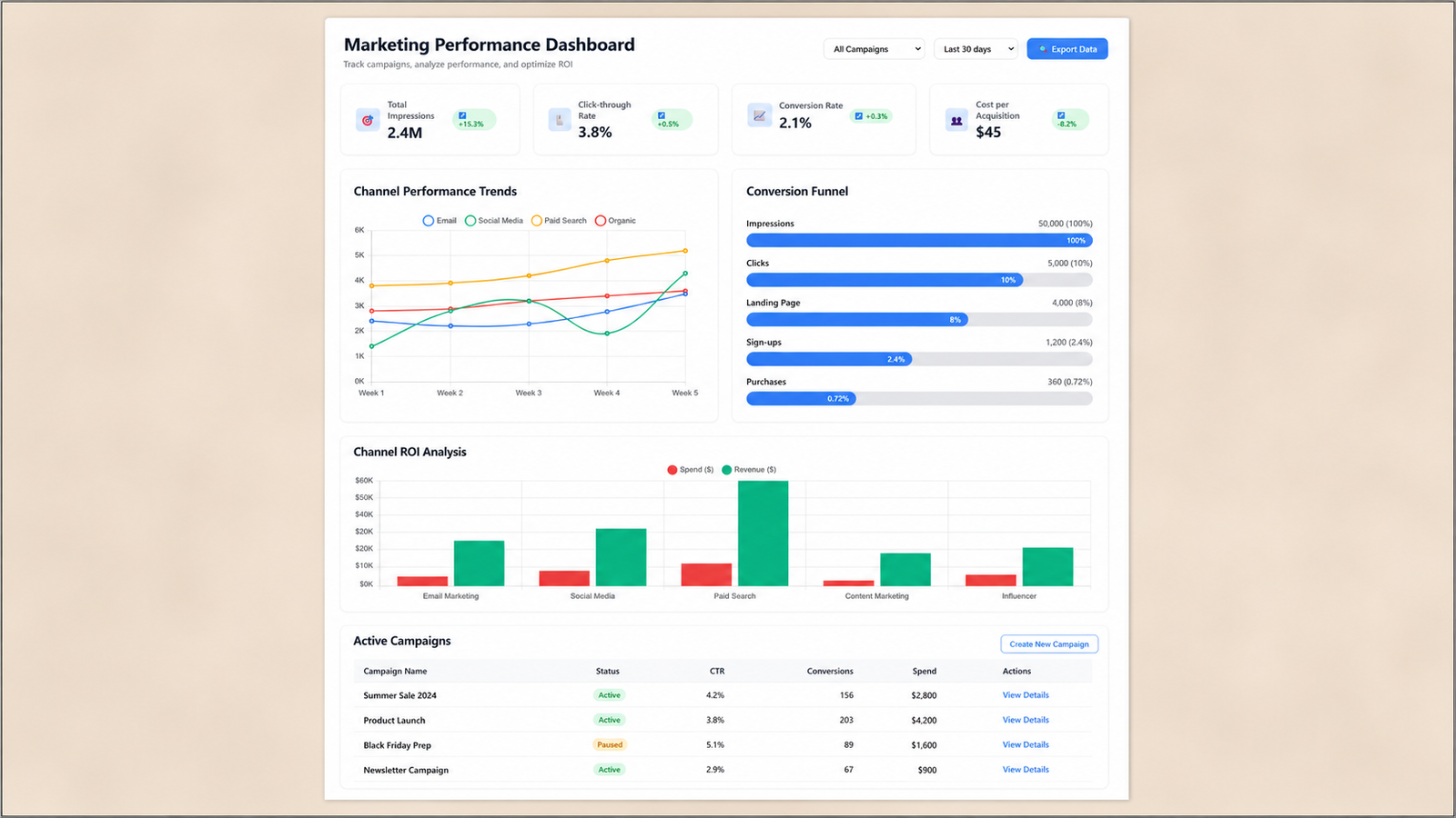 Marketing platform with reusable campaign templates and audience segments.