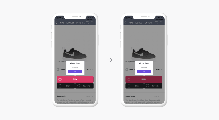 Mobile app tooltip highlighting a button and providing contextual guidance to users.