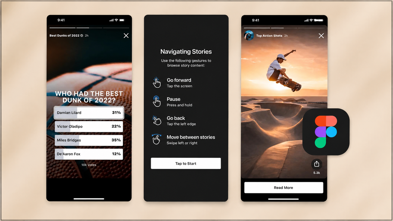 Interactive stories format inside a mobile application