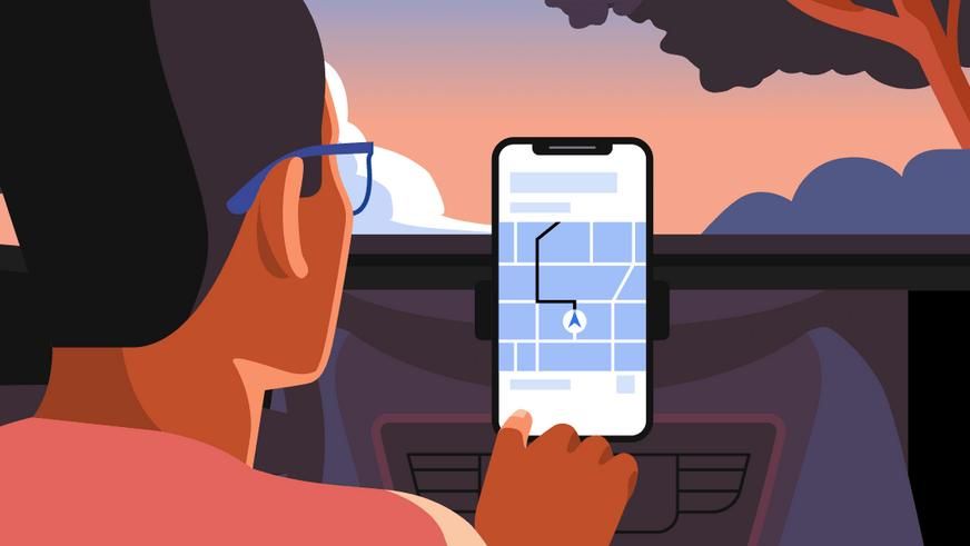 Illustration of real-world mobile app usage during active navigation, emphasizing continuous GPS interaction, network dependency, and long-running mobile sessions in dynamic environments.