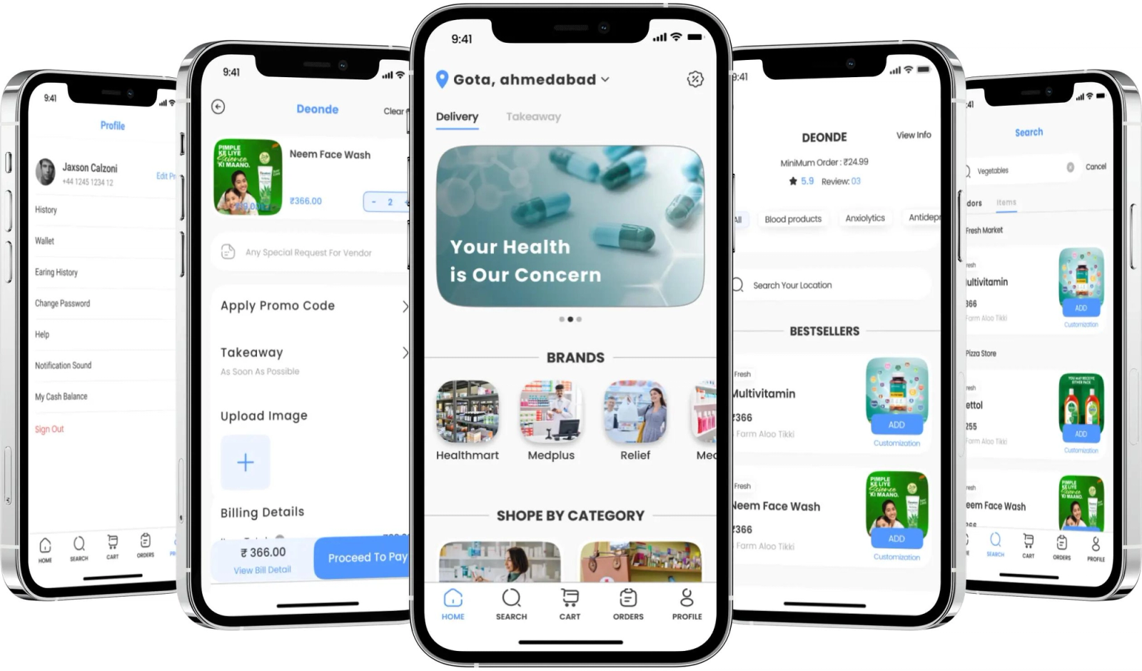 Mobile app interfaces demonstrating contextual nudges across fintech, ecommerce, and healthcare apps.