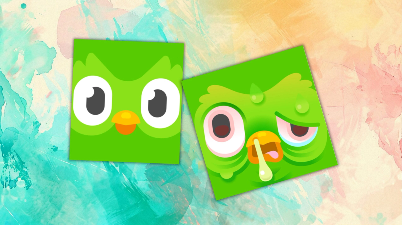 Alternate Duolingo app icons showing Duo appearing sad, sick, or tired to encourage user re-engagement.