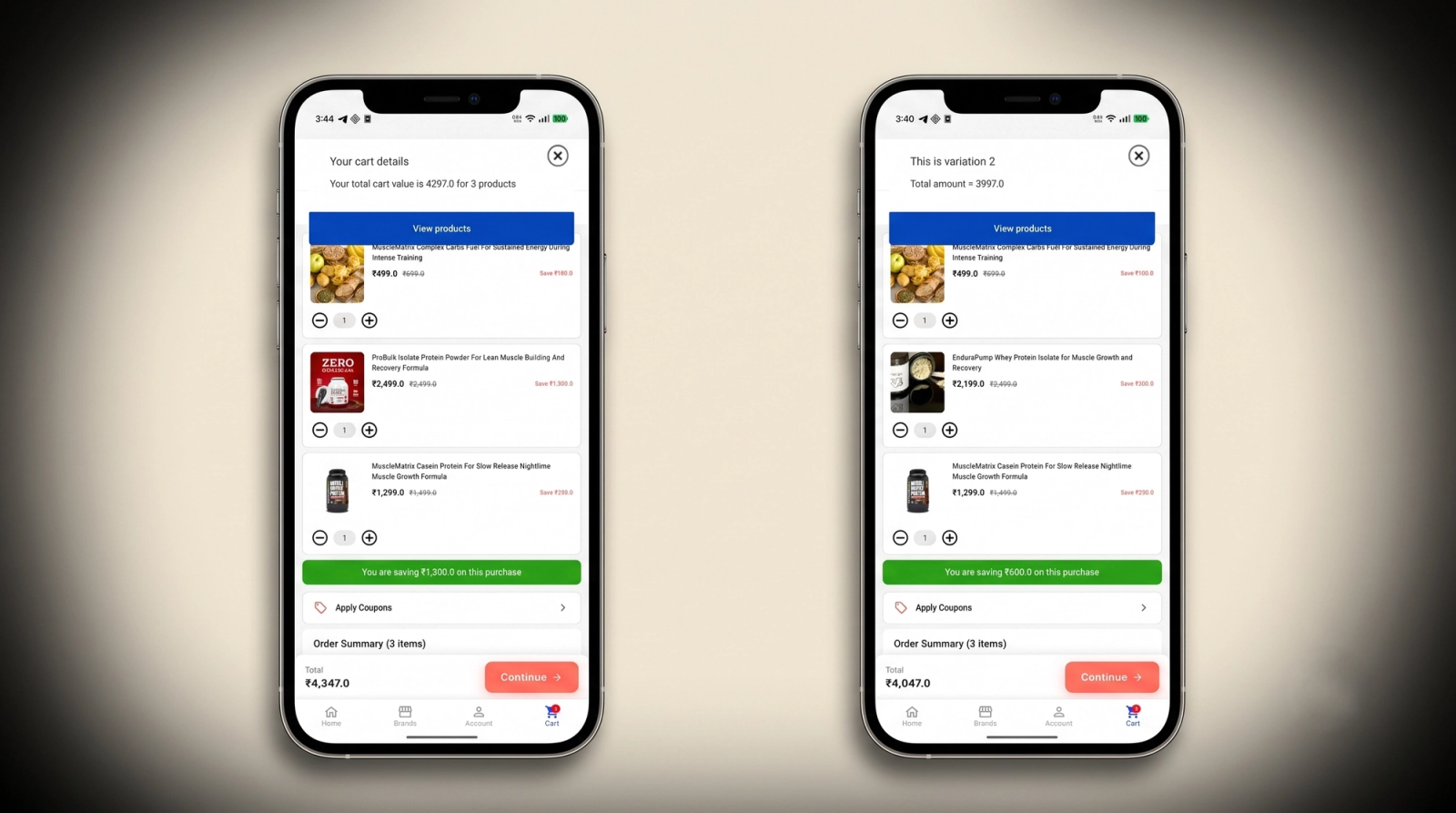 Image of the A/B variations of the campaign