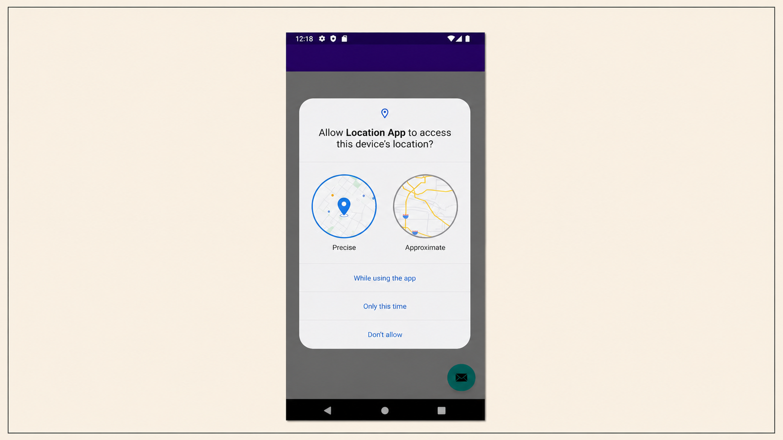 Android location permission prompt shown during first-time mobile app onboarding.