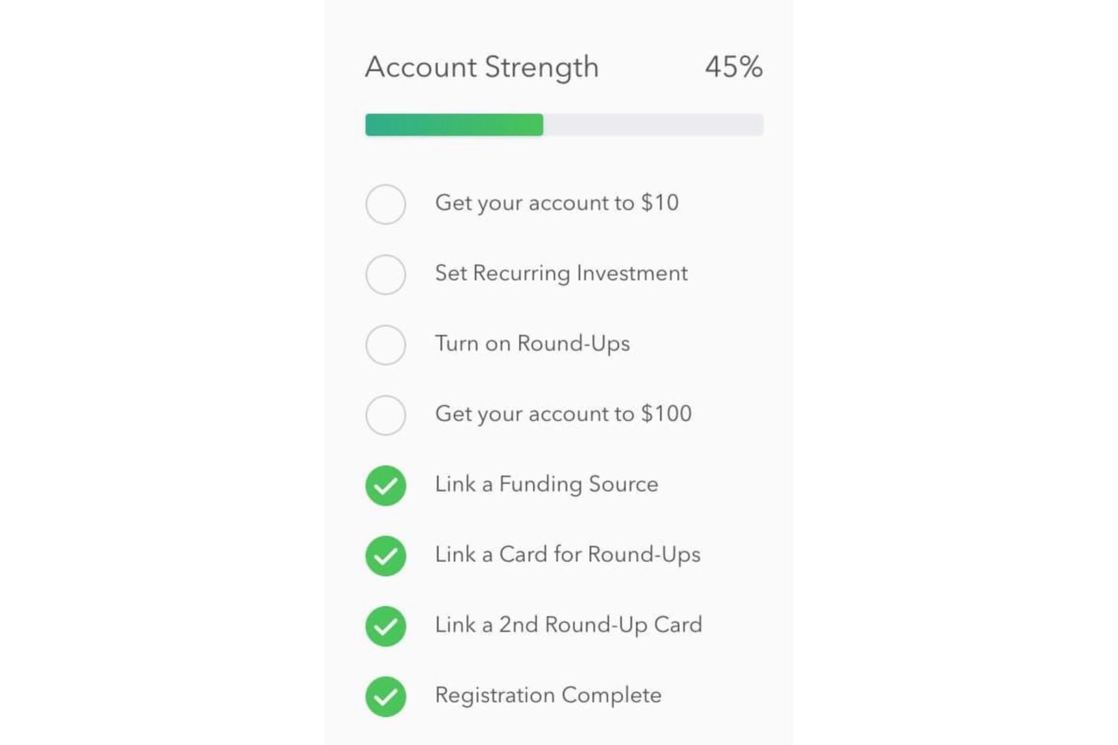 Dynamic onboarding checklist updating as users complete profile and onboarding tasks.