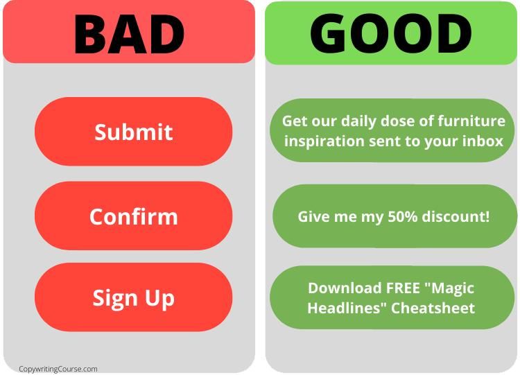 Good vs bad call-to-action button copy examples for conversion optimization