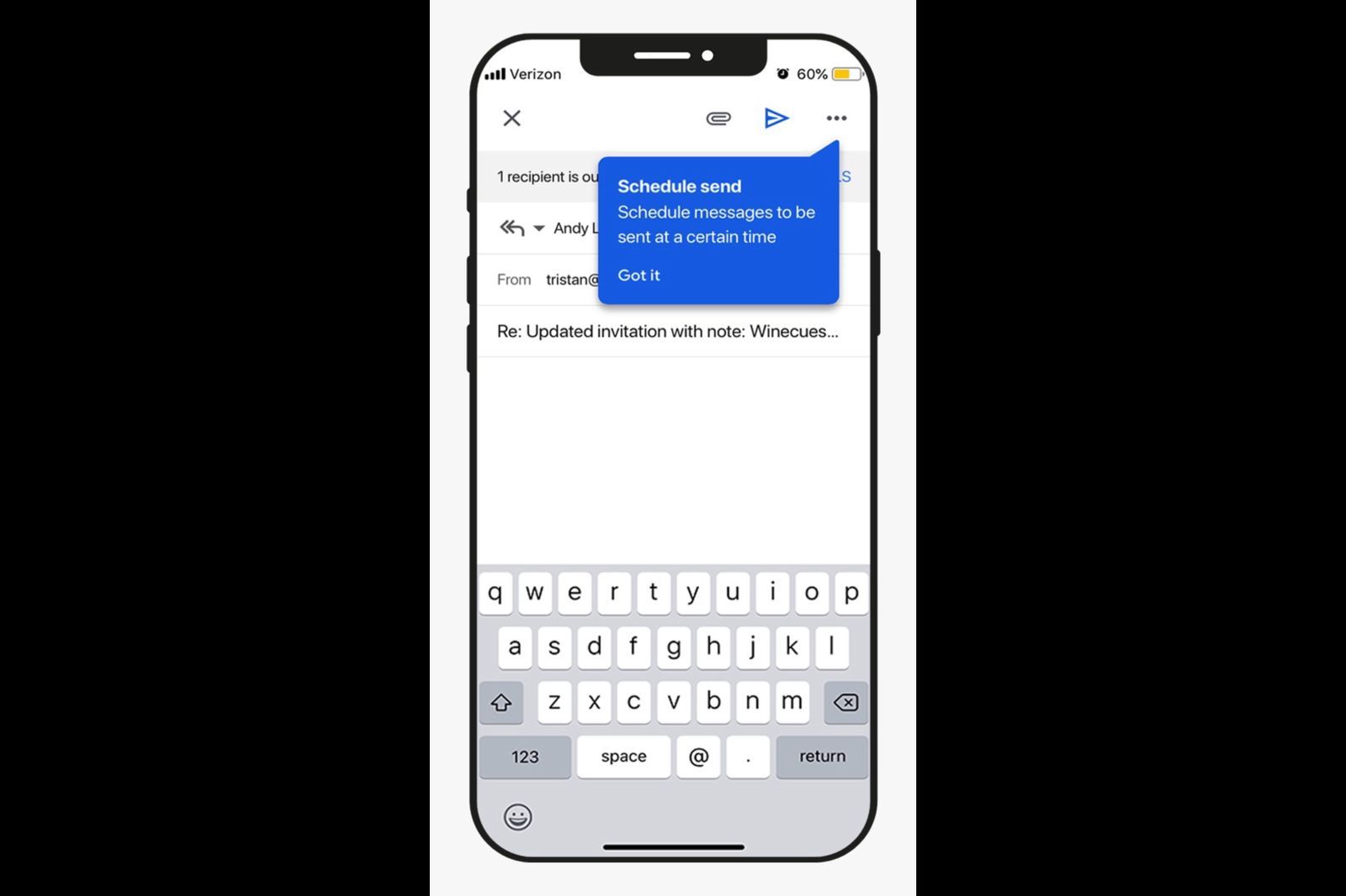 Mobile app interface using a spotlight tooltip to draw attention to a feature.