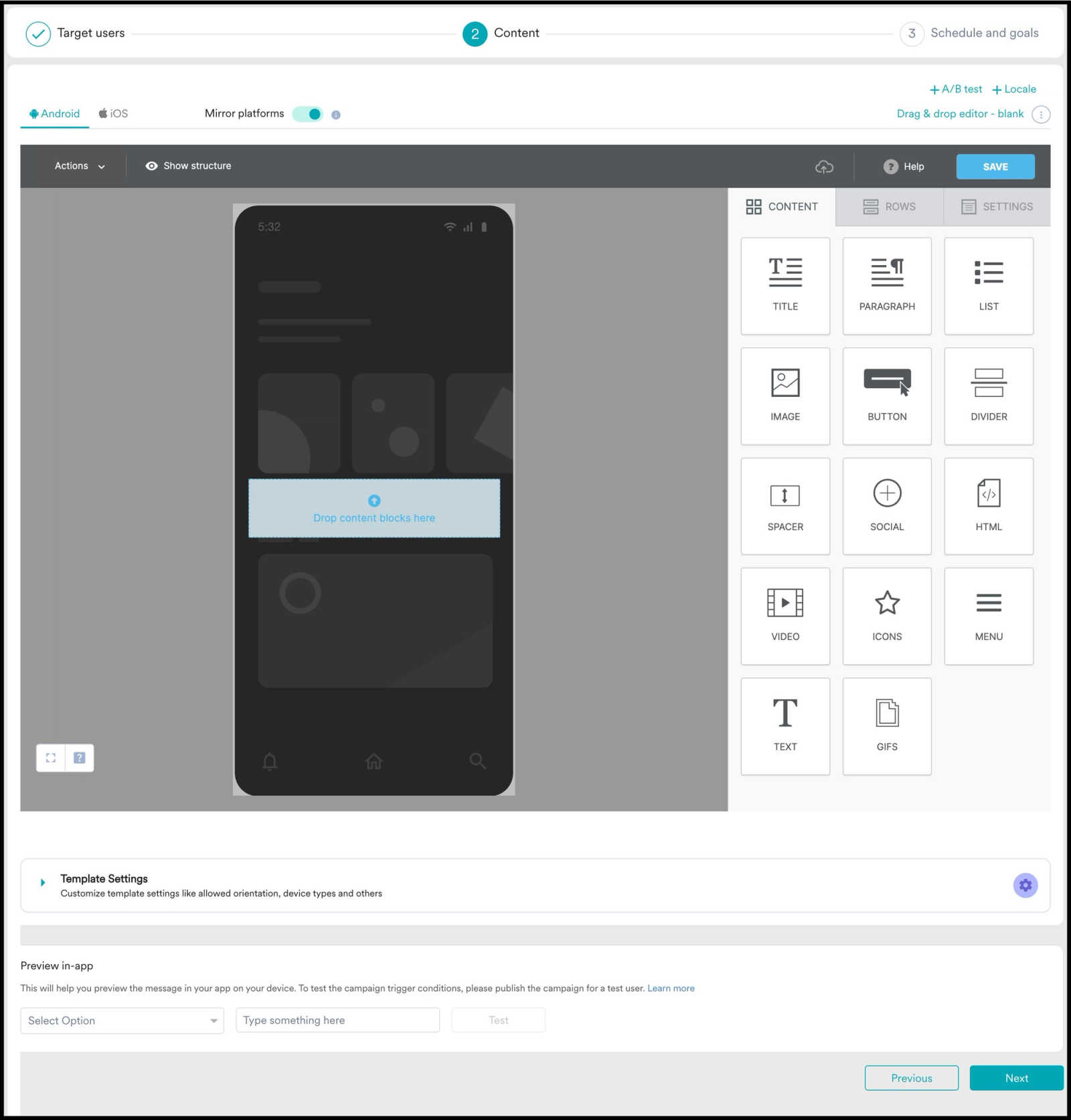 Examples of standard mobile in-app templates including banners, interstitials, and bottom sheets.