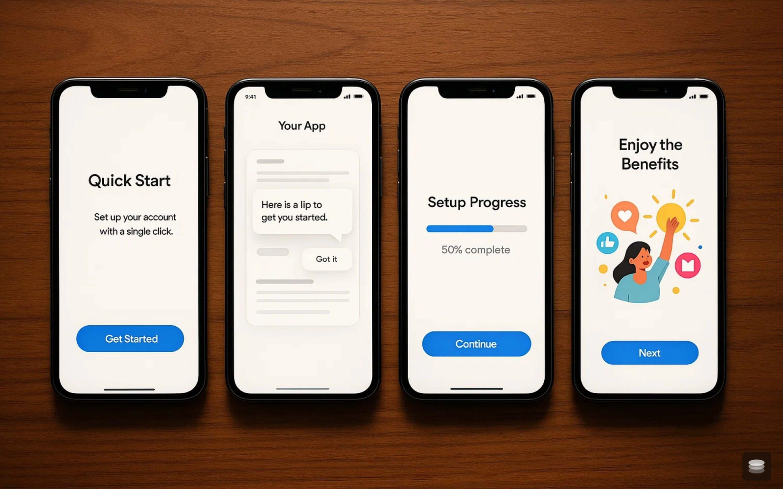Mobile app onboarding progress bar guiding users through setup.