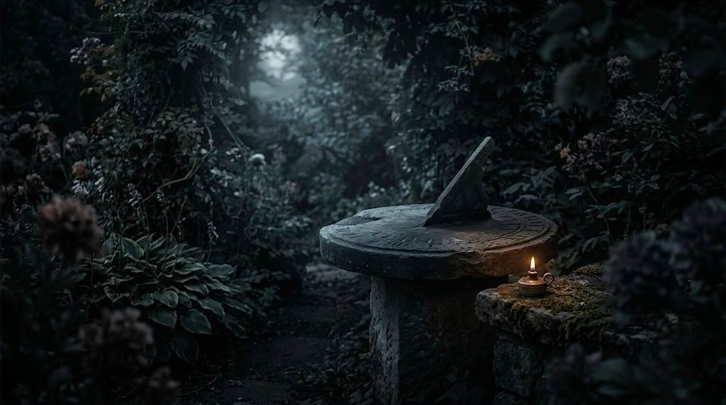 A dark, minimalist scene showing a glowing, arched doorway with a shadowy figure standing inside, partially reflected on a glossy floor, creating a mysterious and atmospheric mood.