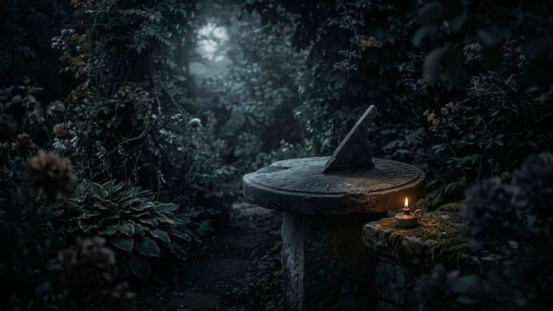 A dark, minimalist scene showing a glowing, arched doorway with a shadowy figure standing inside, partially reflected on a glossy floor, creating a mysterious and atmospheric mood.