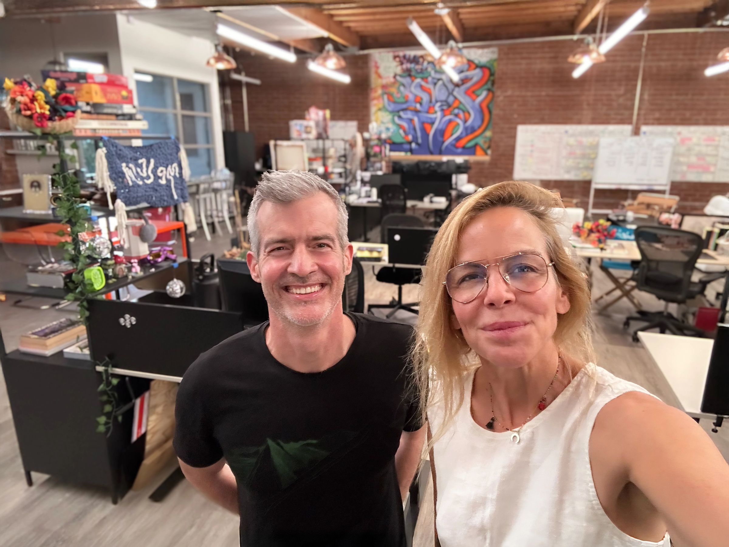 Jason Jones and Margaret Stohl in the Stone Kite studio