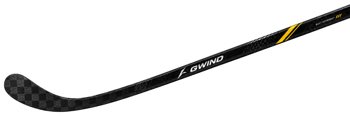 Black GWIND hockey stick with yellow artwork