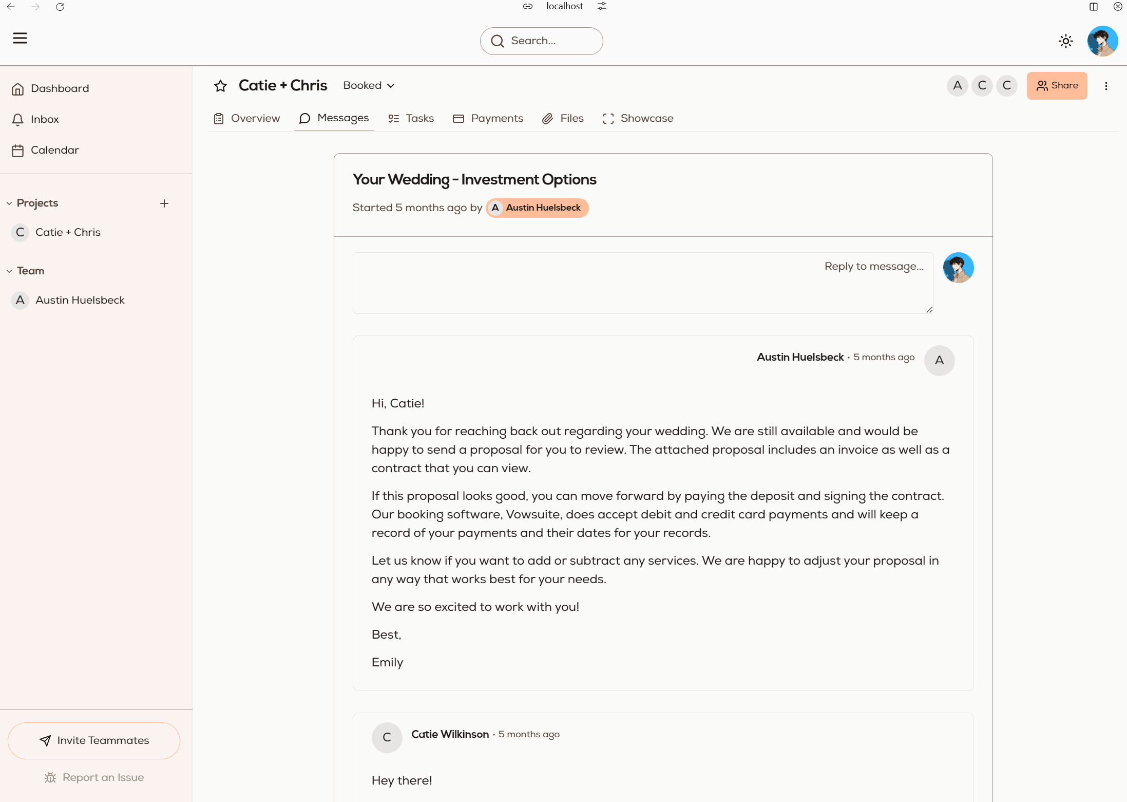 Vowsuite UI - writing a response to a client