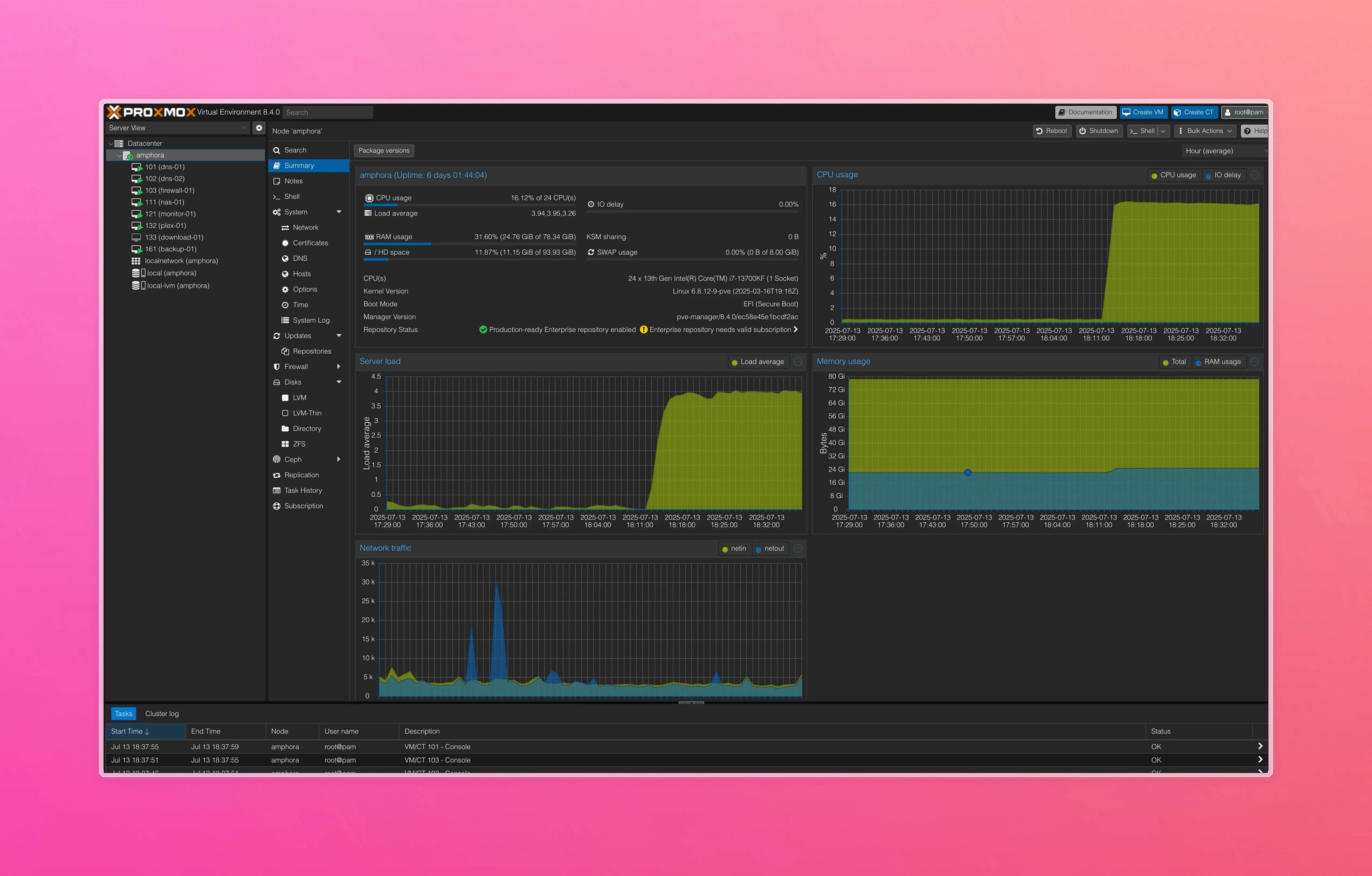 Proxmox Virtual Environment - dashboard