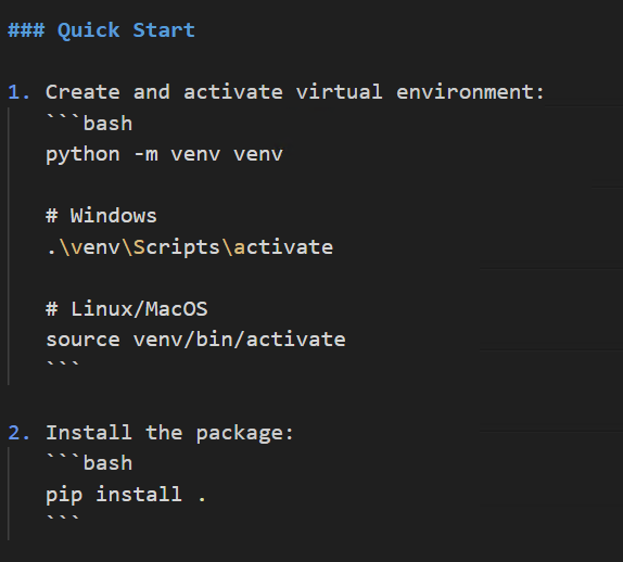 Documentation explaining how to start the app
