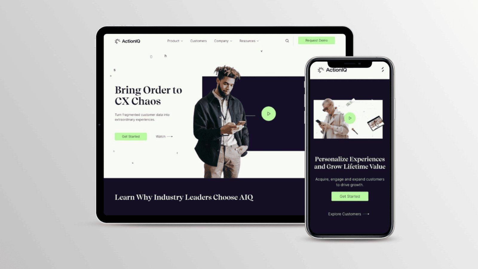 ActionIQ site on laptop and phone