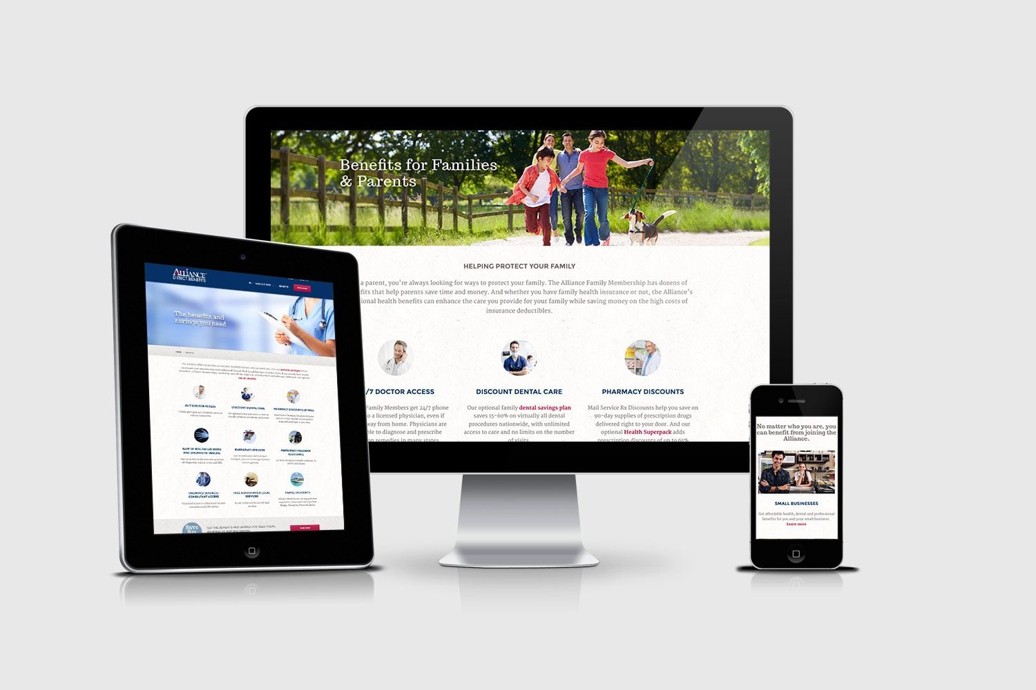 Alliance Direct Benefits site on desktop, tablet and phone