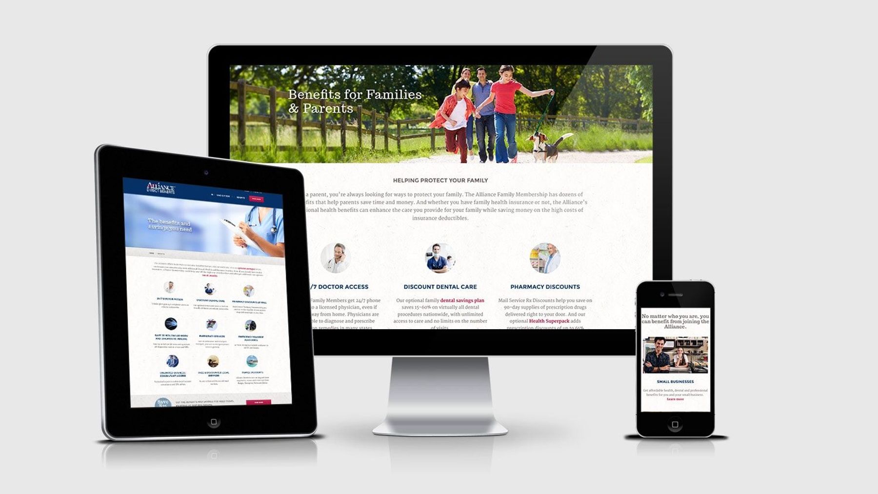 Alliance Direct Benefits site on desktop, tablet and phone