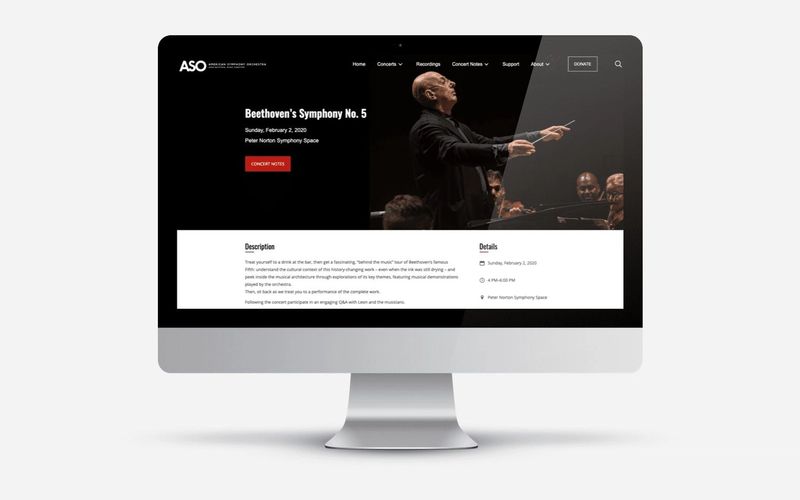 American Symphony Orchestra site on a desktop
