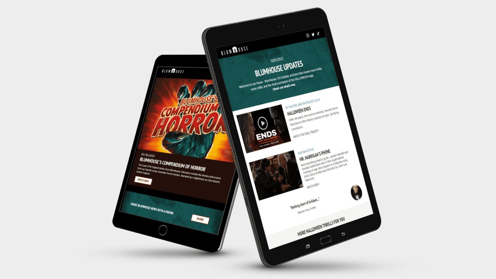 Blumhouse emails on phone and tablet