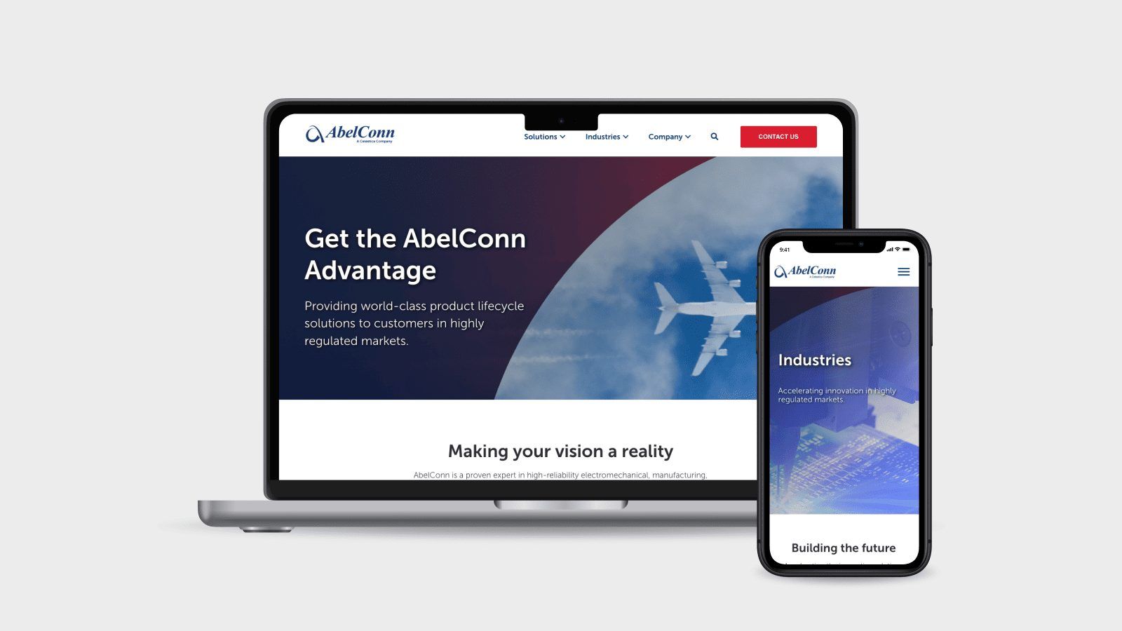 AbelConn site on laptop and phone