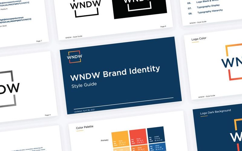 WNDW brand identity guide pages