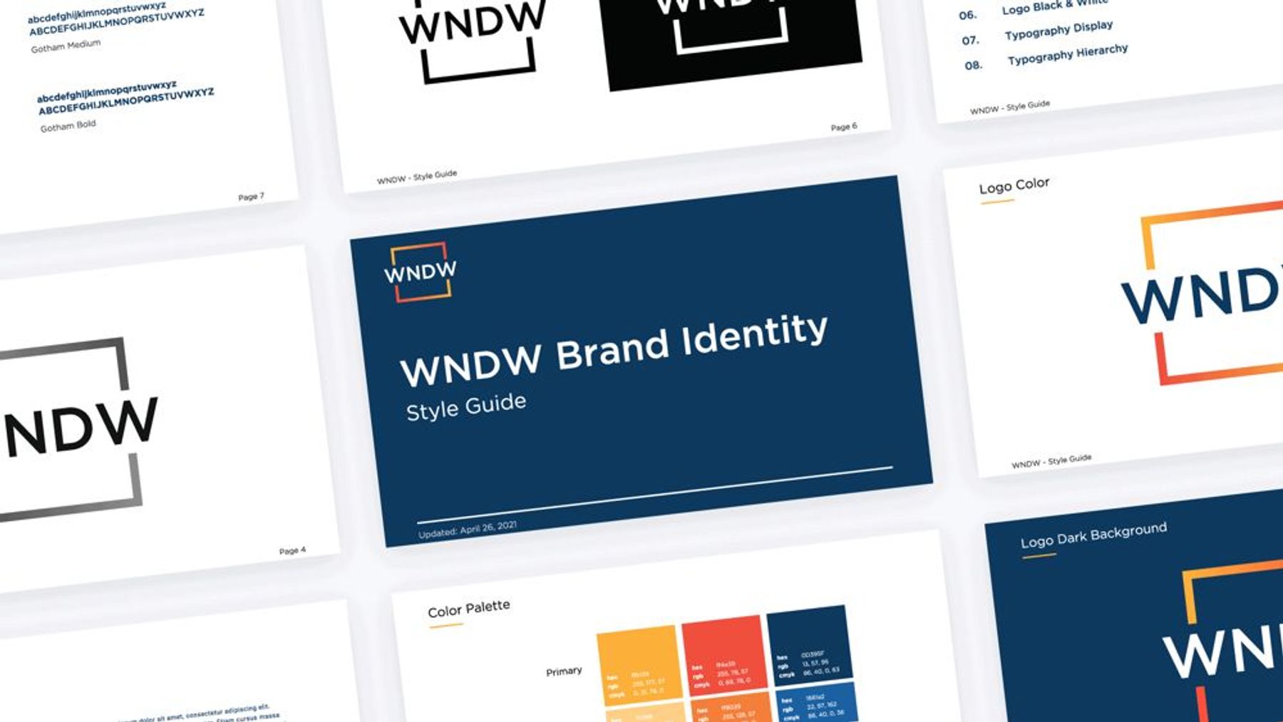 WNDW brand identity guide pages