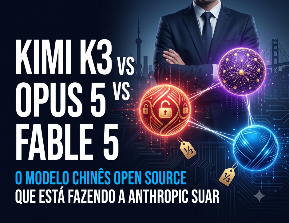 Imagem de capa: Kimi K3 vs Opus 5 vs Fable 5: O Modelo Chinês Open Source Que Está Fazendo a Anthropic Suar
