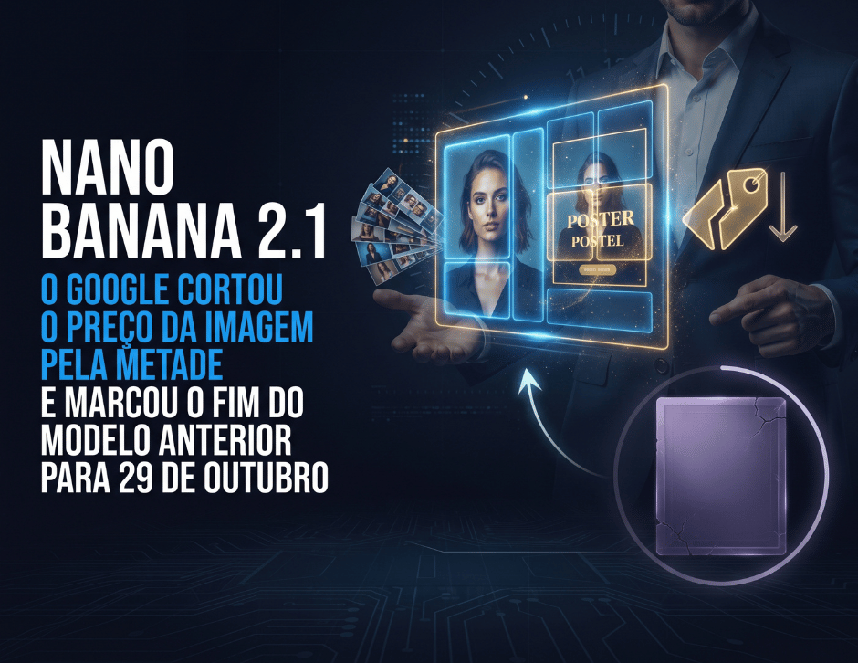 Imagem de capa: Nano Banana 2.1: O Google Cortou o Preço da Imagem pela Metade e Marcou o Fim do Modelo Anterior para 29 de Outubro