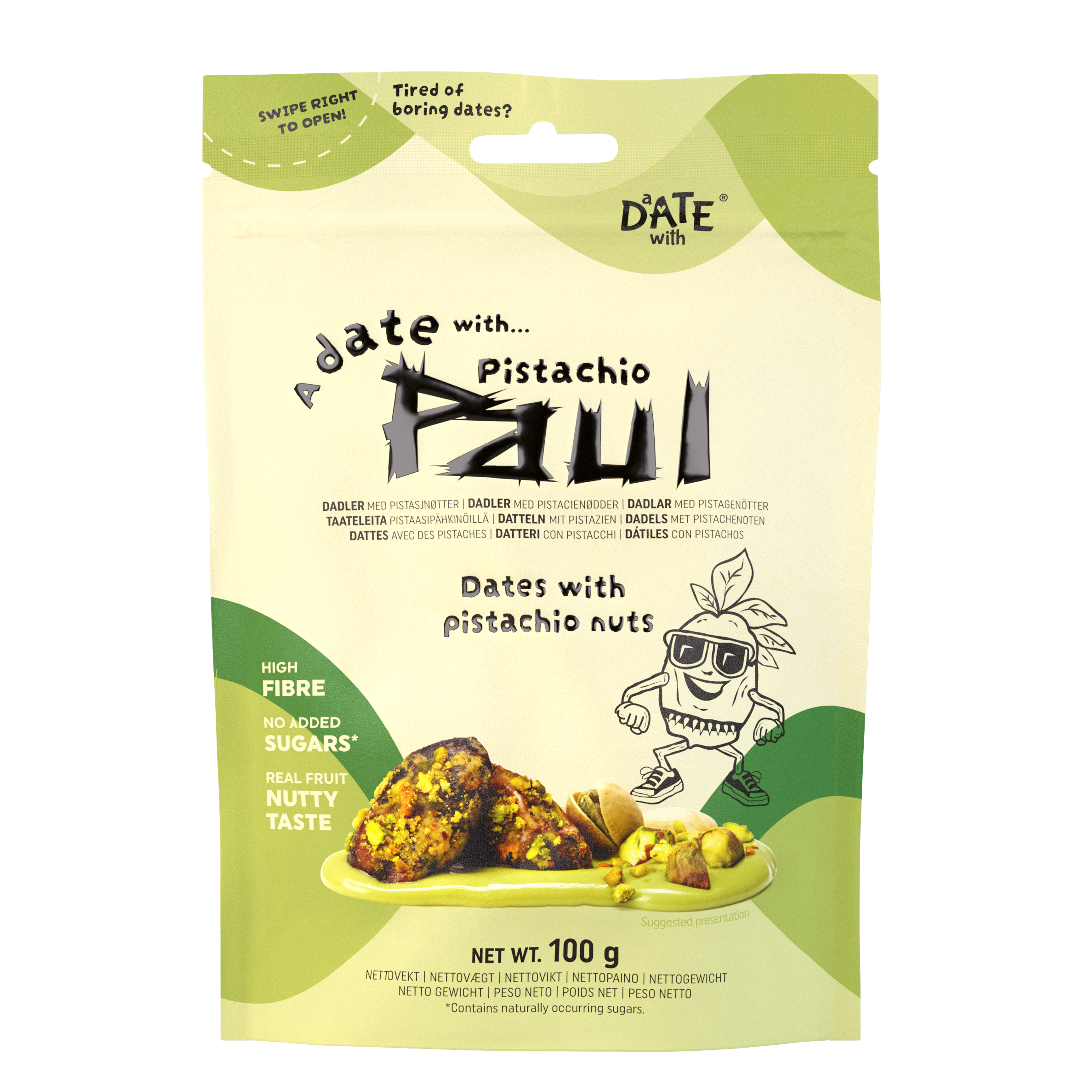 a package of dates with pistachio nuts called date paul