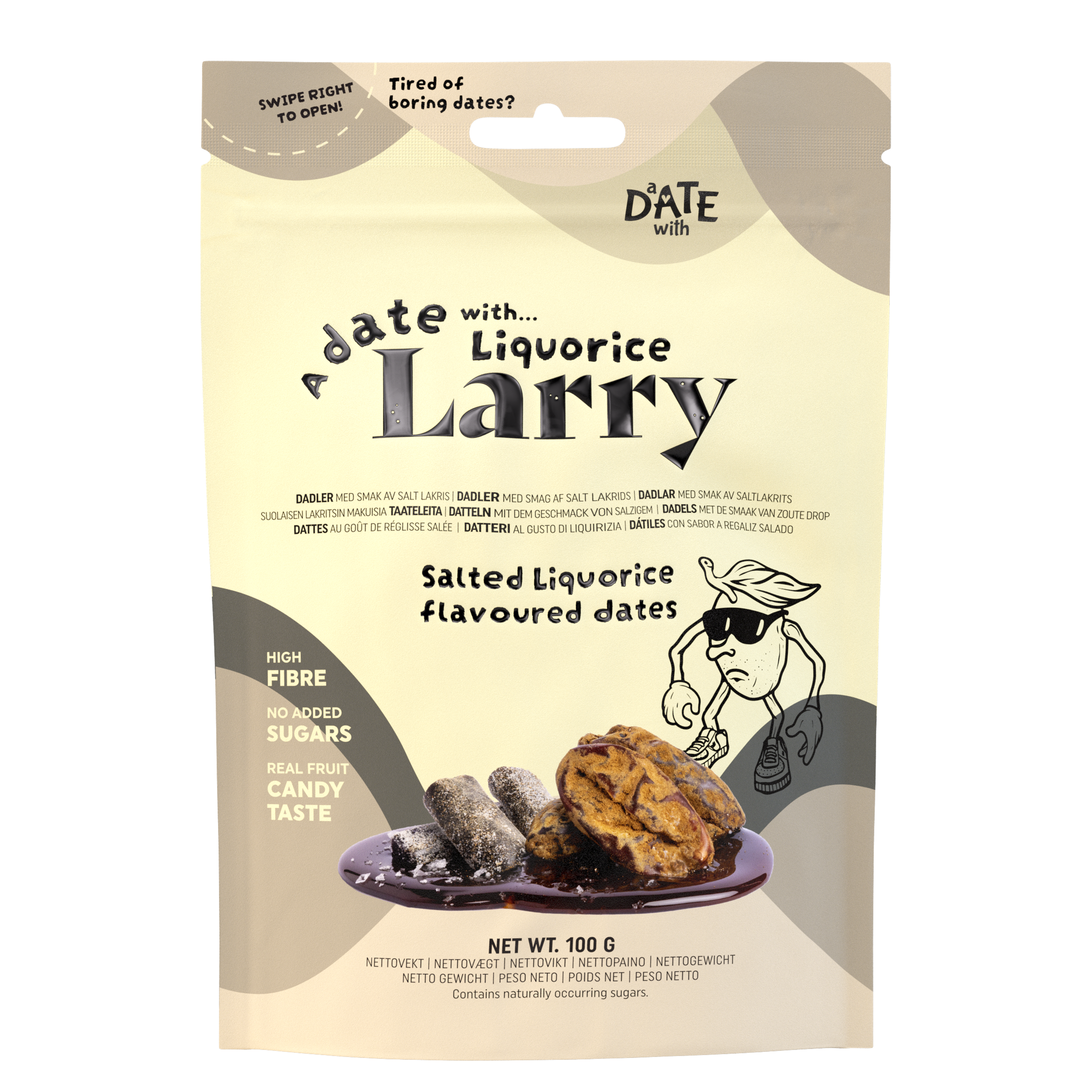a bag of liquorice larry salted liquorice flavoured dates