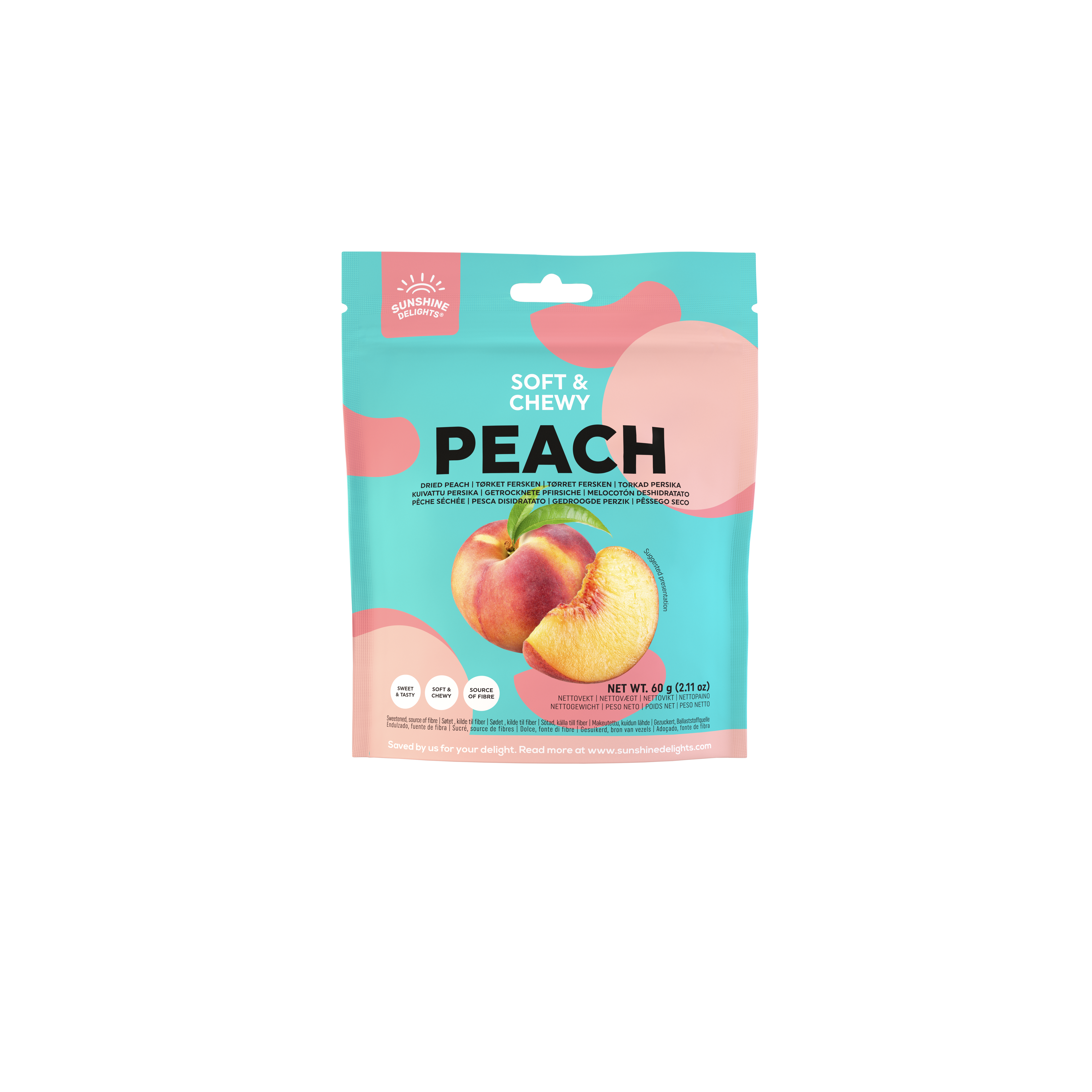 a bag of soft and chewy peach candy