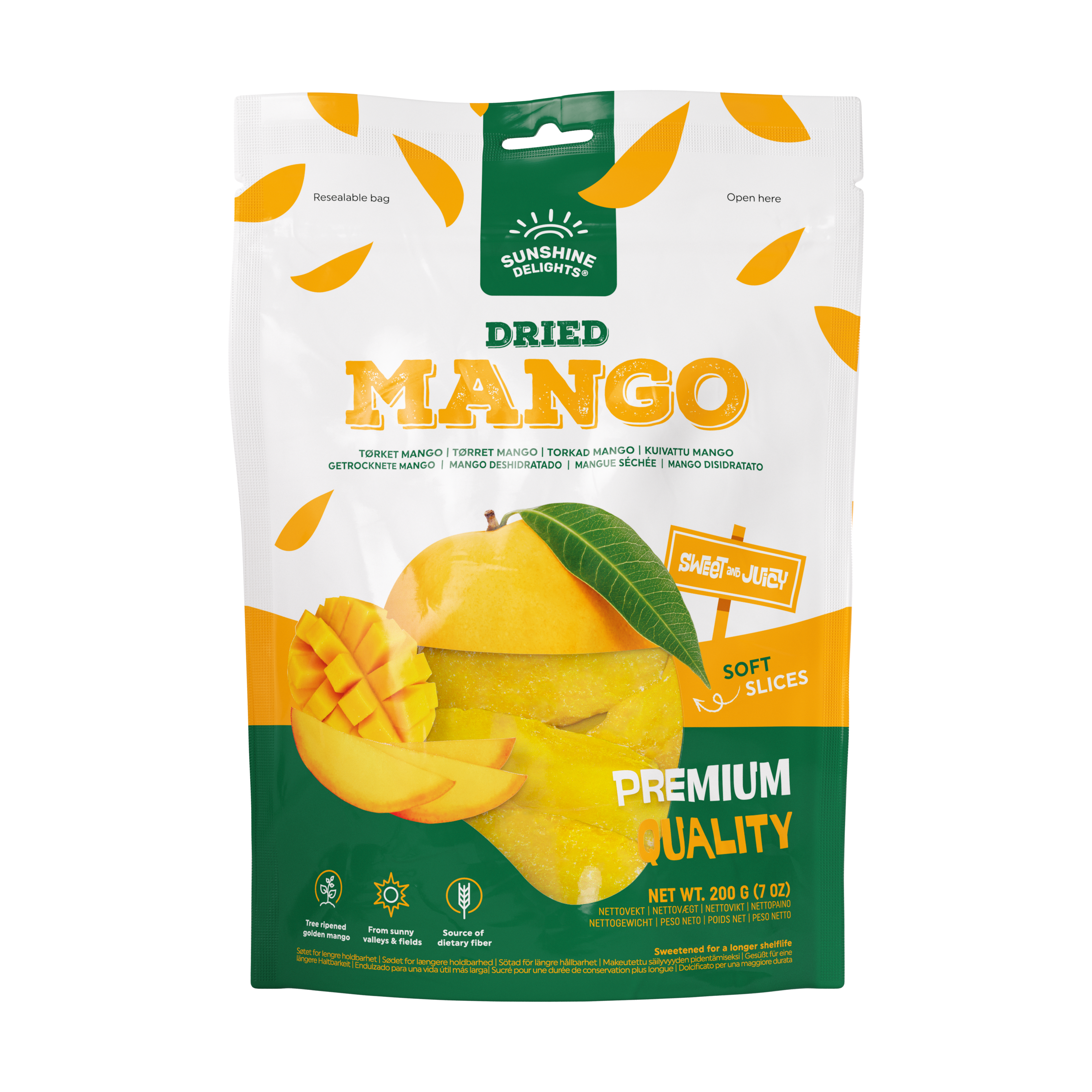 a bag of dried mango from sunshine delights