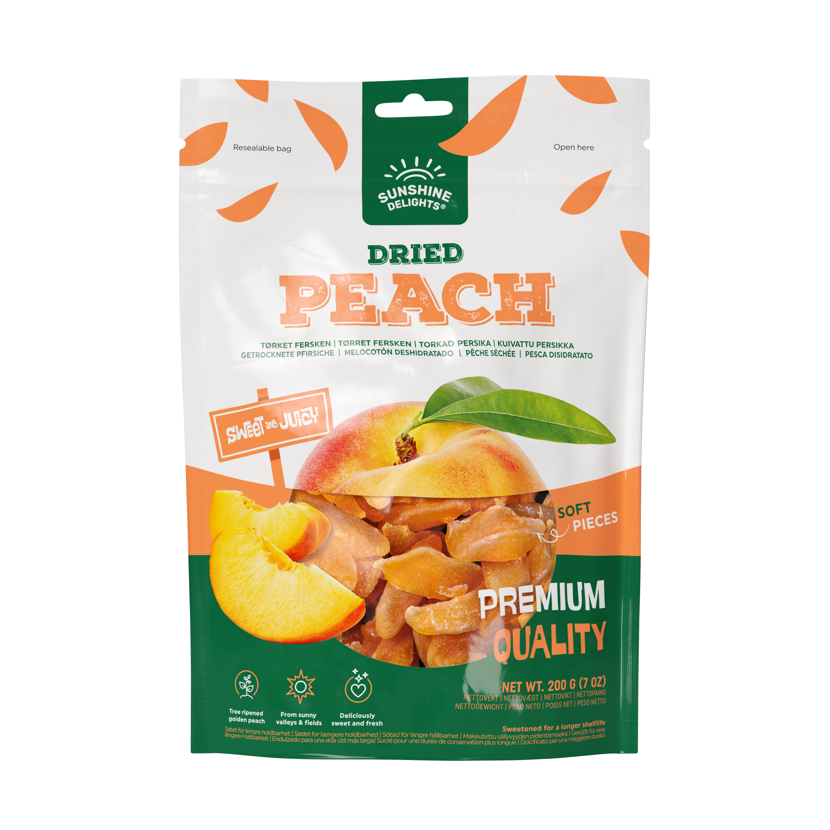 a bag of dried peach from sunshine delights