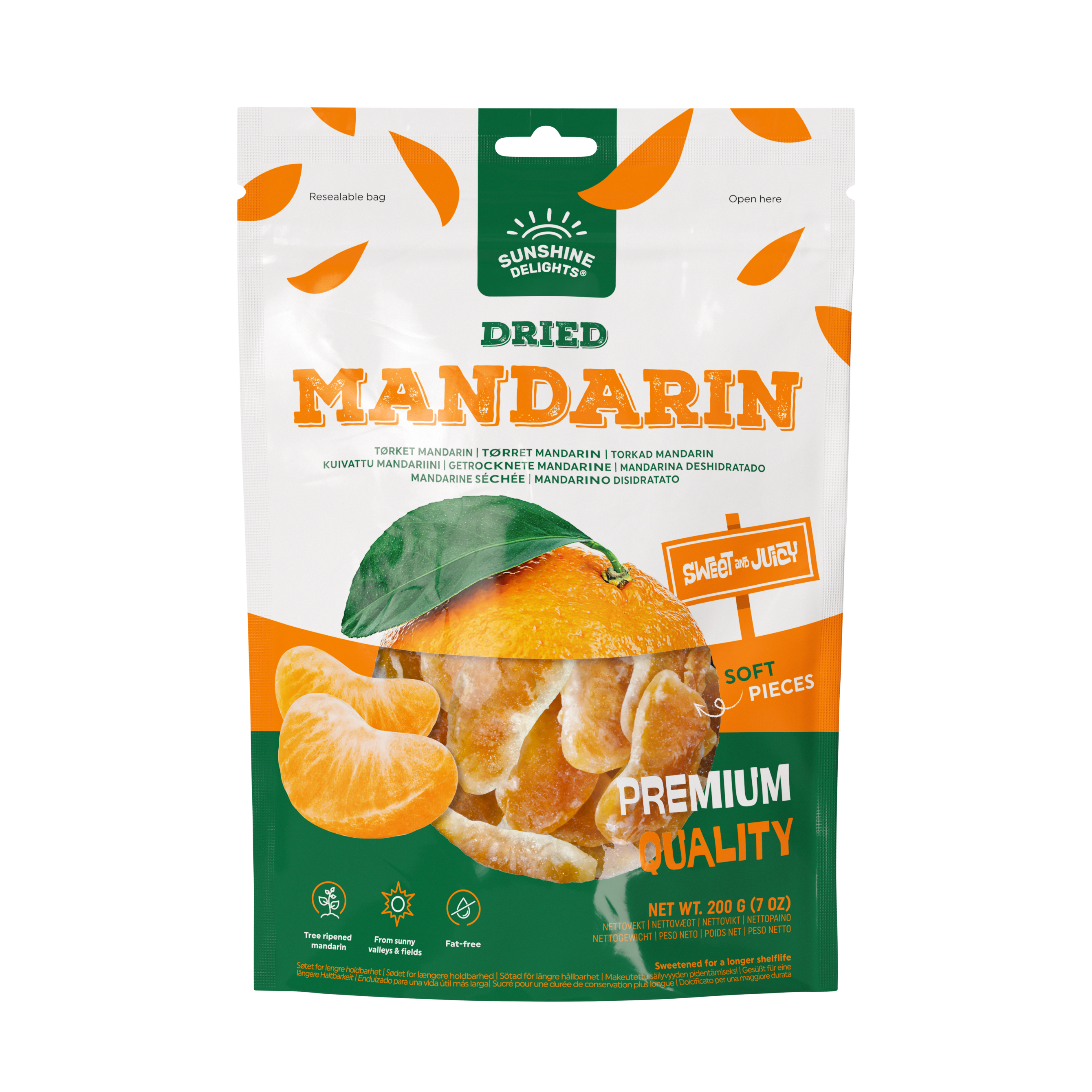 a bag of dried mandarins from sunshine delights