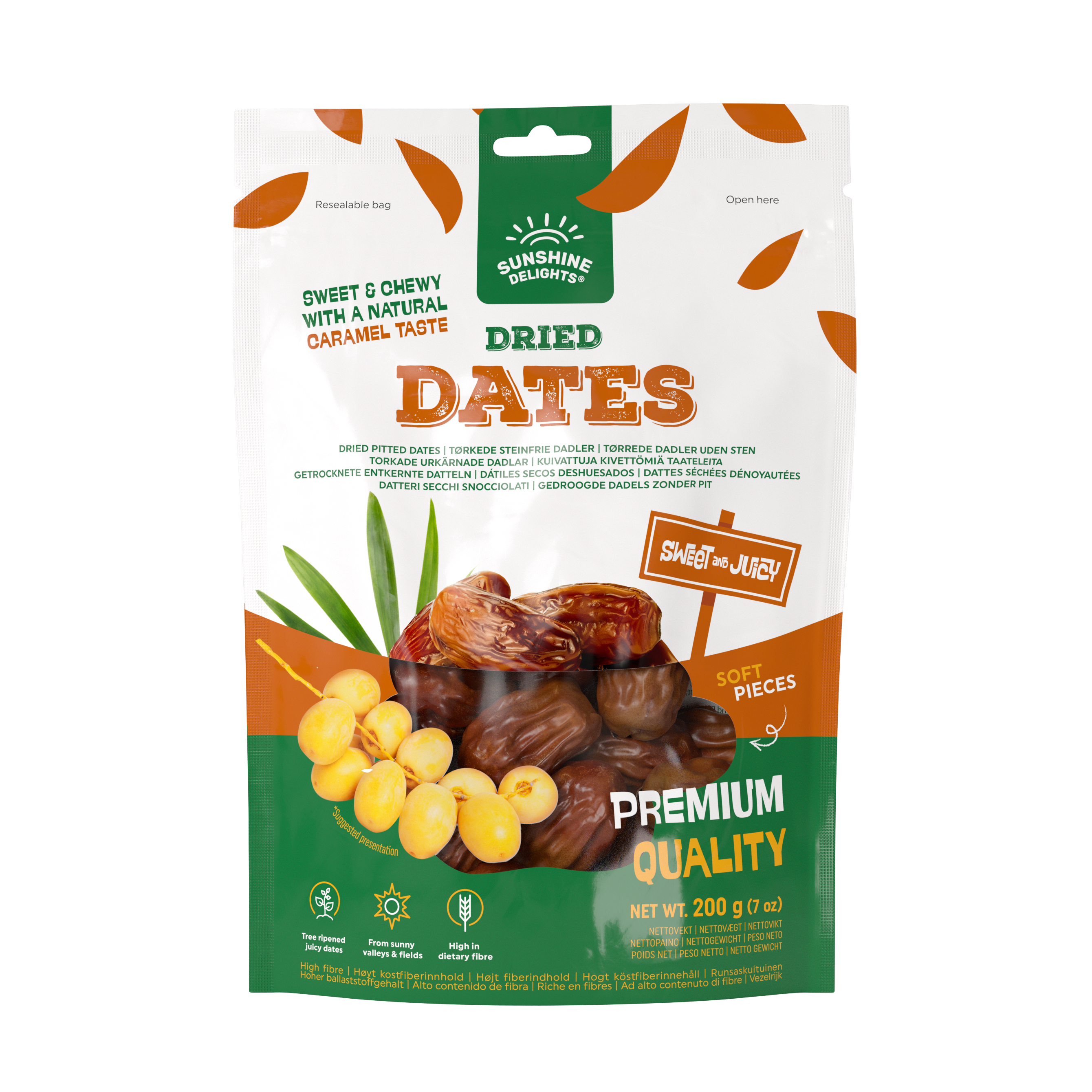 a bag of dried dates from sunshine delights