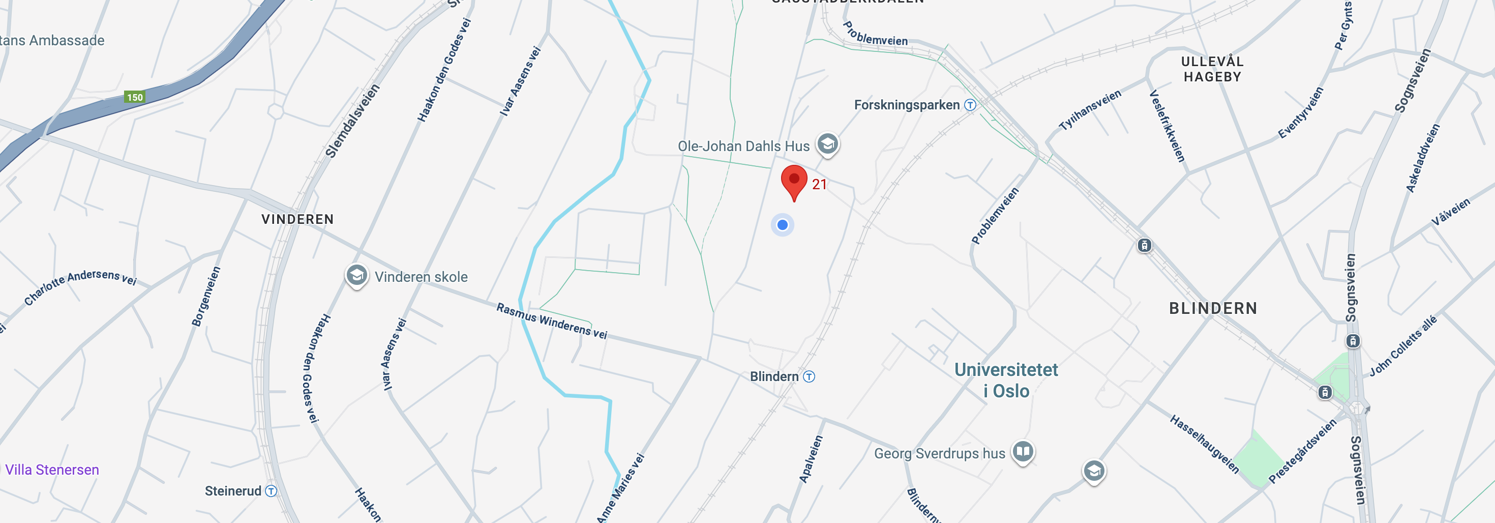 a map showing the location of blindern in oslo