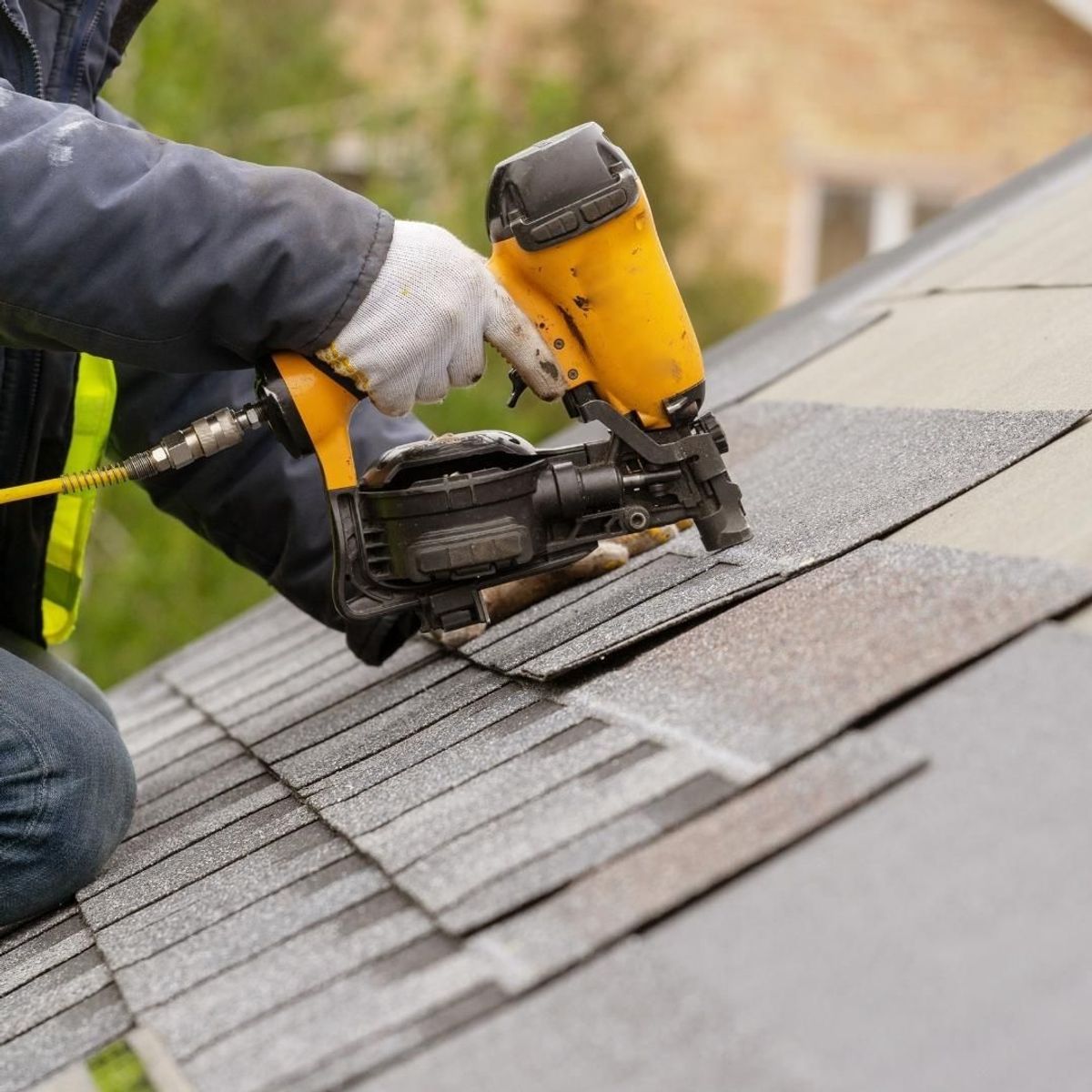 Close-up of a roof repair install