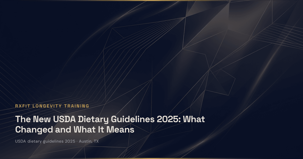 The New USDA Dietary Guidelines 2025: What Changed and What It Means - Breaking down the 2025 USDA Dietary Guidelines update. Key changes, what they mean for your training nutrition, and RxFi | RxFit Longevity Training Austin TX