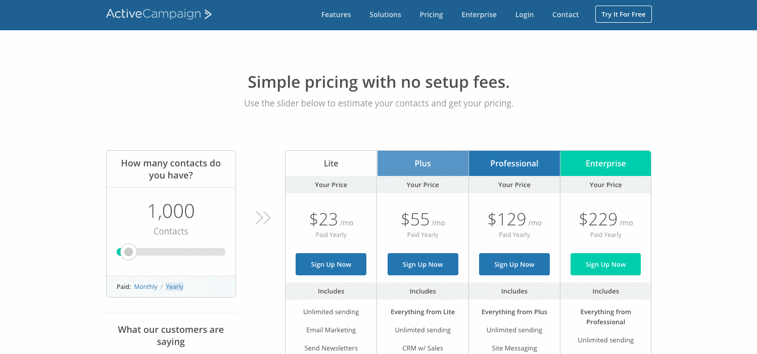 Active Campaign Pricing Page