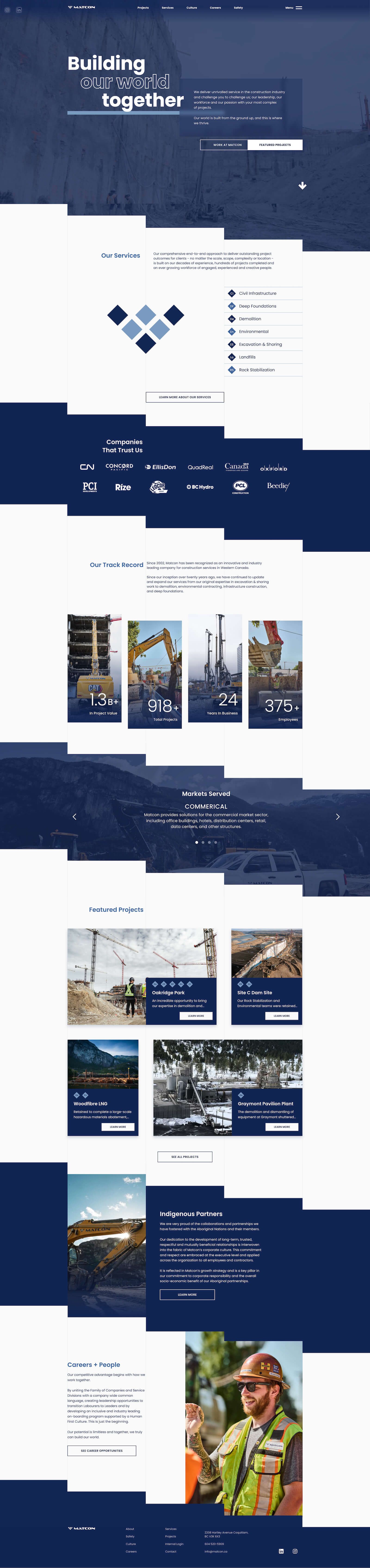 Matcon Construction homepage after