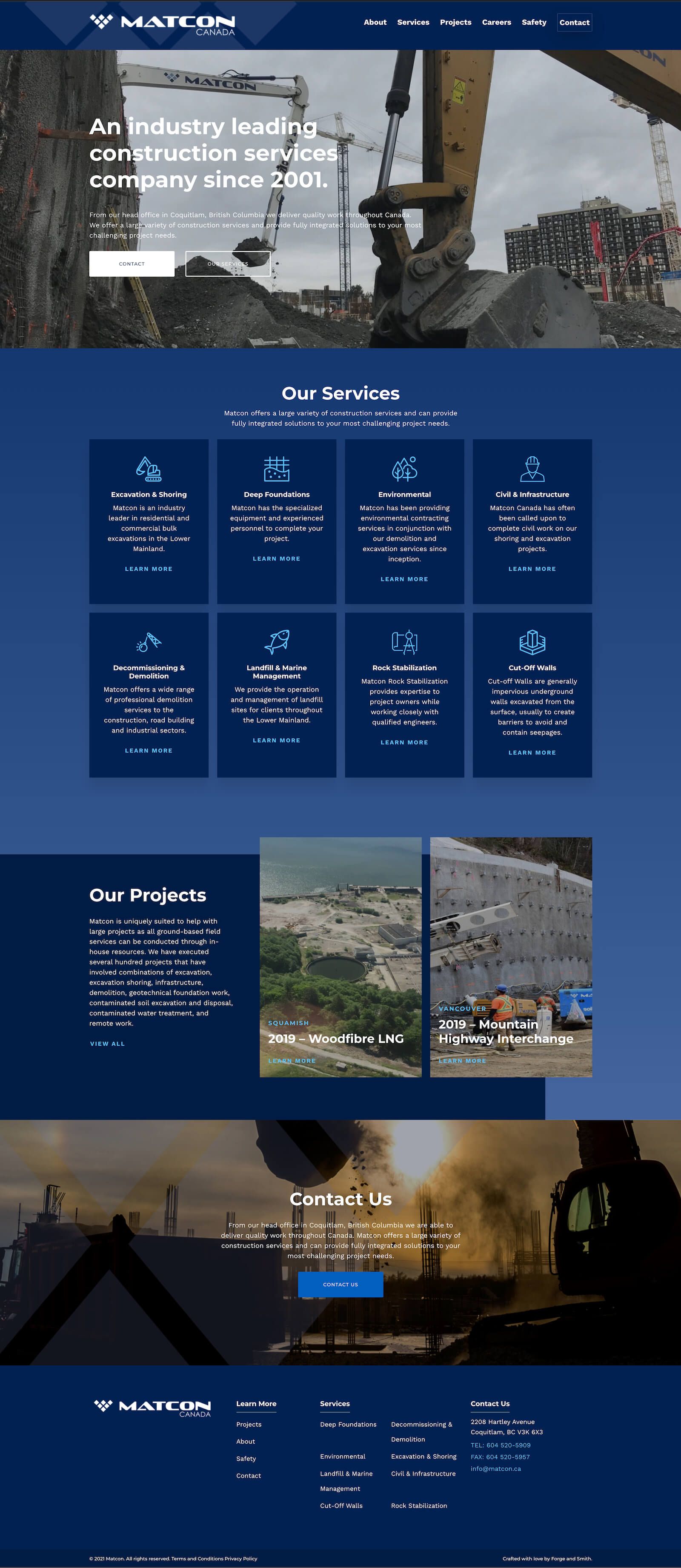 Matcon Construction homepage before
