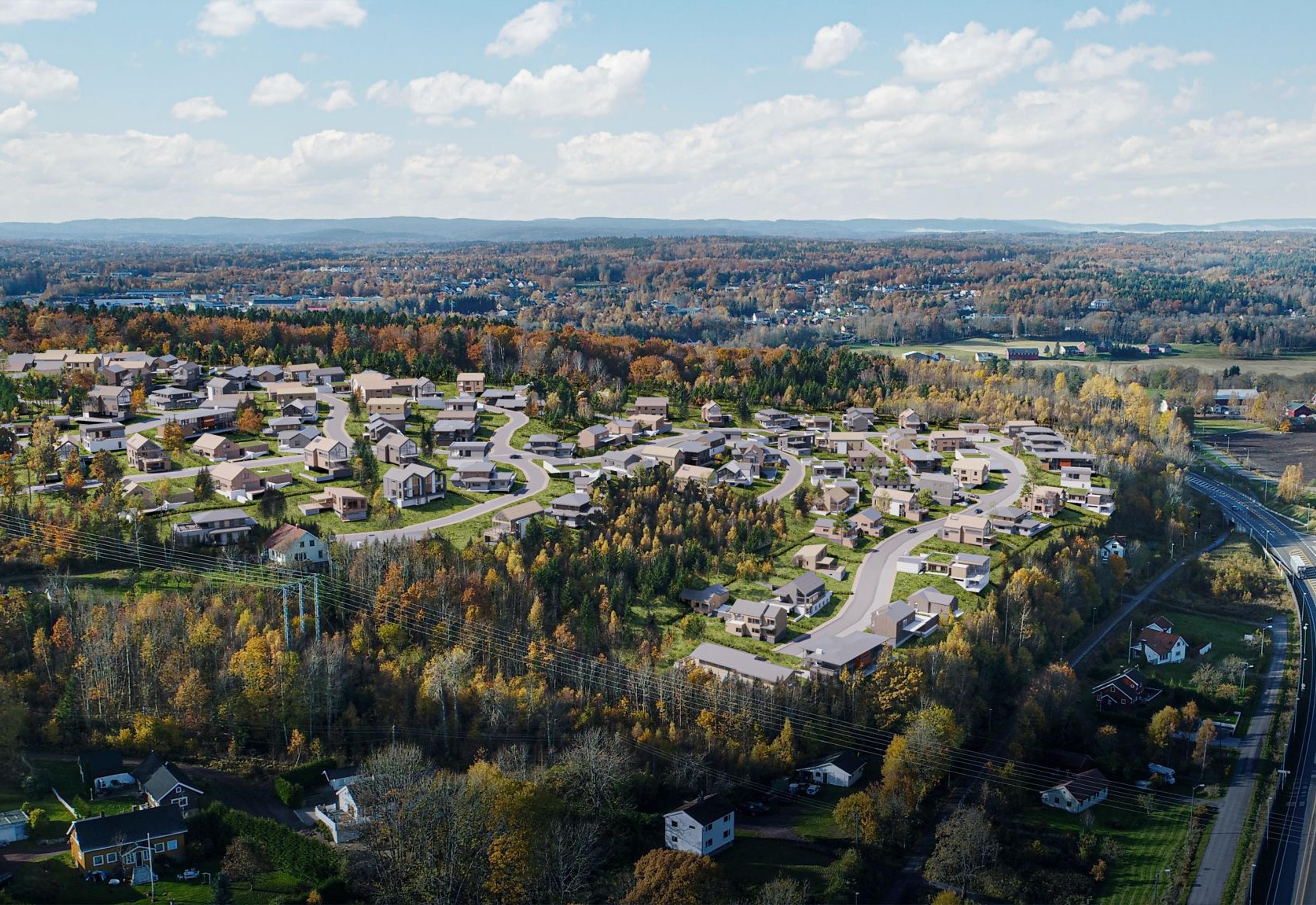 Illustrasjon av boligprosjektet Borre Hageby i Horten.