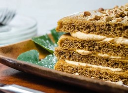 a layered cake filled with cream.
