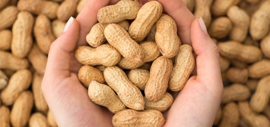 a person holding a handful of unshelled peanuts in their hands.